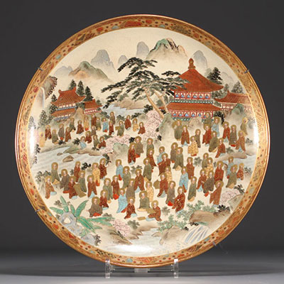 Japan - Large dish decorated with monks, Meiji period.