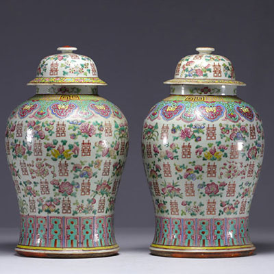 China - Pair of famille rose covered potiches, 19th century.