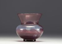 DAUM Nancy - Small early period vase in acid-etched multi-layered glass with flower design, signed under the piece.