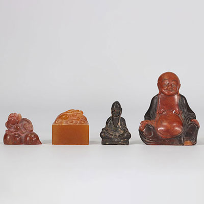 (4) Lot of four Buddhas of various materials from the Qing period (清朝)