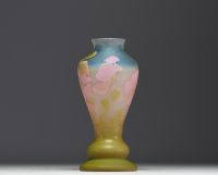 Émile GALLÉ (1846-1904) Acid-etched multi-layered glass vase with floral design, signed..
