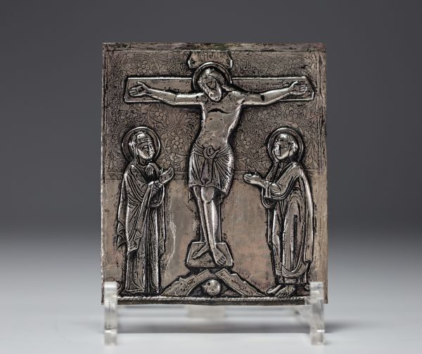 Crucifixion icon in silver-plated copper, 17th-18th century.