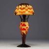 Le Verre Français - Multilayered acid-etched glass lamp decorated with Yucca flowers, signed on the base.