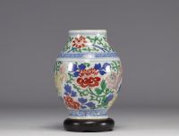 China - Doucai vase decorated with dogs and flowers, Kangxi period (1661-1722)