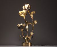 Maison Jansen - Imposing floral floor lamp in patinated brass, circa 1970.