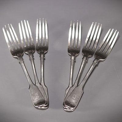 Set of six solid silver forks.