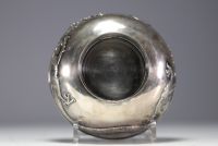 China - Large solid silver bowl decorated with dragons in relief.