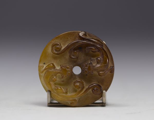 China - Carved jade with Chilon decoration, Qing period.