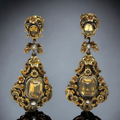 Pair of vermeil and citrine earrings, circa 1900