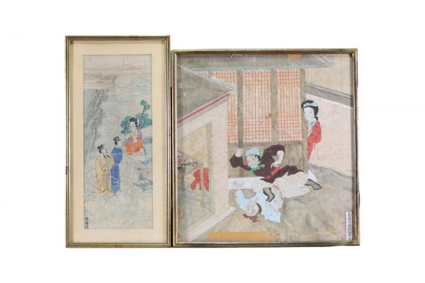 China - Set of two drawings on rice paper.