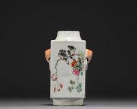 China - Porcelain quadrangular vase decorated with birds.