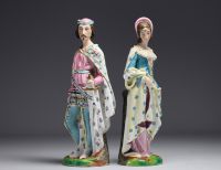 Paire de figurines en porcelaine polychrome d'Andenne, XIXème.