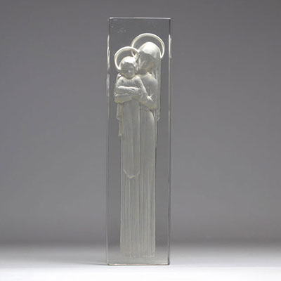 Lalique France Virgin and child in molded glass