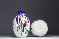 Charles CATTEAU (1880-1966) Pair of Kéramis vases, swallow design.