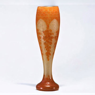 Le Verre Français large acid-etched vase with date tree design