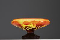 Charles SCHNEIDER (1881-1953) Le Verre Français - Bowl on foot in acid-etched multi-layered glass with peony decoration, signed Charder.