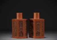 China - A pair of bamboo tea caddies.