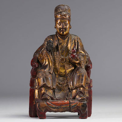 Chinese dignitary in polychrome wood from the Qing dynasty (清朝)