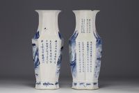 China - Pair of blue-white porcelain vases with landscape decoration, 19th century.