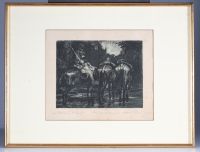 Alfred T. BASTIEN (1873-1955) “Soldier on horseback” Etching, signed and dedicated.