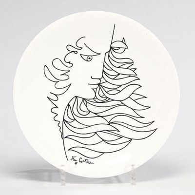 Jean COCTEAU (1889-1963) profile Limoges porcelain plate (France)