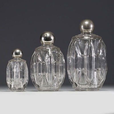 Set of three Art Deco bottles, circa 1925.