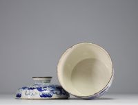 China - White-blue porcelain covered pot with Qilin decoration.