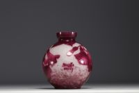 André Delatte (1887-1953) Acid-etched multi-layered glass vase decorated with fuchsias, signed.