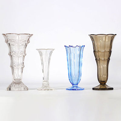 (4) Val Saint Lambert Luxval lot de quatre vases de différentes couleurs et formes - Art Déco