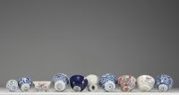 China - Set of ten 19th century white blue and polychrome porcelain bowls, various marks under the pieces.