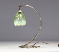 Lampe Art Nouveau en bronze et tulipe verte