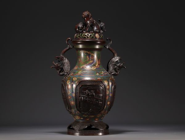 Japan - Cloisonné bronze perfume burner decorated with dragons and chimeras.