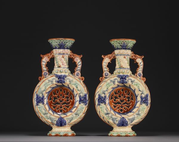 Pair of Wasmuël earthenware openwork 