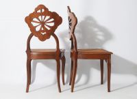 Émile GALLÉ (1846 - 1904) ‘Ombelles’ model Exceptional pair of solid walnut chairs, circa 1903-1904