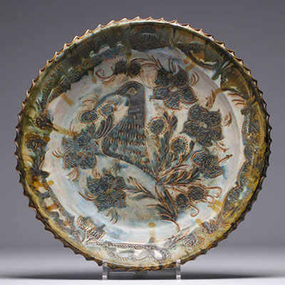 Françoise CHEDEVILLE Vallauris - Glazed ceramic dish with bird design, circa 1950.