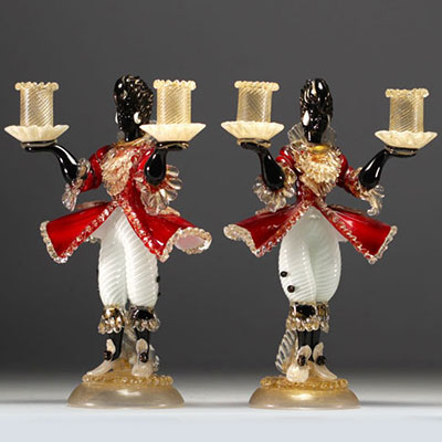 Murano - Pair of candelabra with figures, circa 1920.