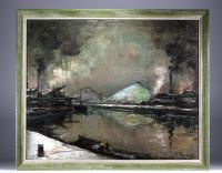 Pierre PAULUS (1881-1959) ‘La Sambre industrielle’ Large oil on canvas, signed.