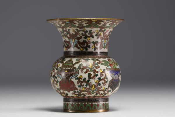 China - Cloisonné enamel vase, debossed mark under the piece.
