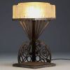 Muller Frères Lunéville - Art Deco cubic desk lamp, stylized and hammered metal base, stylized cubic glass, signed.