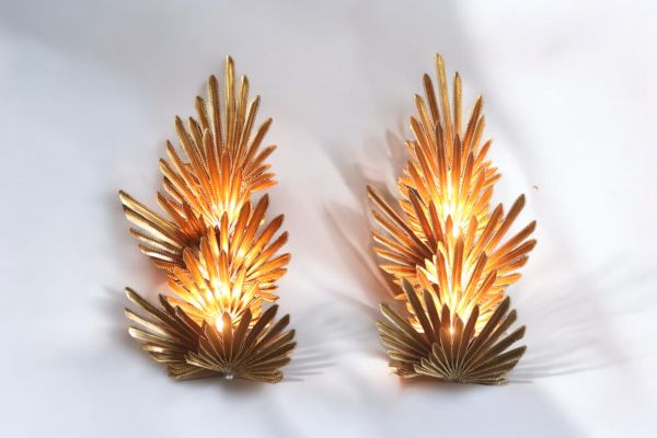 Ateliers Christian Téchoueyres for Maison Jansen - Very rare pair of ‘Palmier’ wall lights