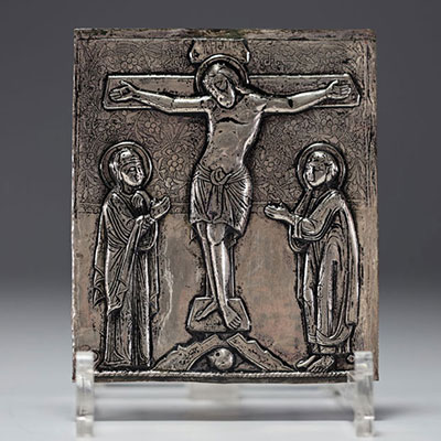 Crucifixion icon in silver-plated copper, 17th-18th century.