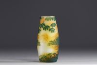 DEVEZ - Camille Trutié de Varreux (1872-1942) Acid-etched multi-layered glass vase with country decor, signed.