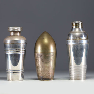 Set of three Art Deco silver-plated metal shakers, one of which was made by Gallia, France