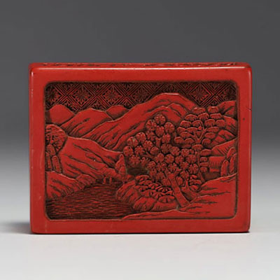 China - Cinnabar lacquer box with landscape decoration.