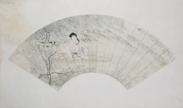 China - Fan, ink drawing on paper and poem, 19th century.