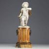 ‘Amour et son arc’ (Love and his bow) Sculpture in white biscuit and gilded bronze on a gilded marble column, patinated bronze base, 18th century.