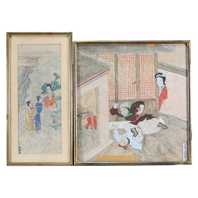 China - Set of two drawings on rice paper.