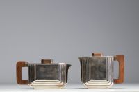 D'ARGENTAL - Art deco coffee service in silver-plated metal and wood, hallmarked.