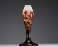 Émile GALLÉ (1846-1904) Acid-etched multi-layered glass lamp base with magnolia design, signed.