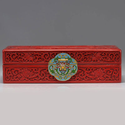 Cinnabar lacquer case with cloisonné enamel clasp